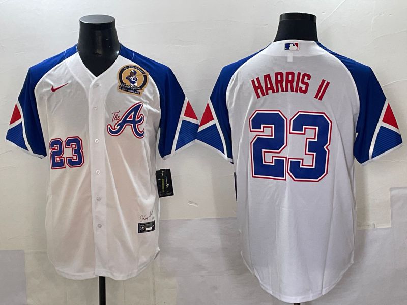 Men 2025 Atlanta Braves #23 Harris ii White blue City Edition Nike MLB Jersey style 2->atlanta braves->MLB Jersey